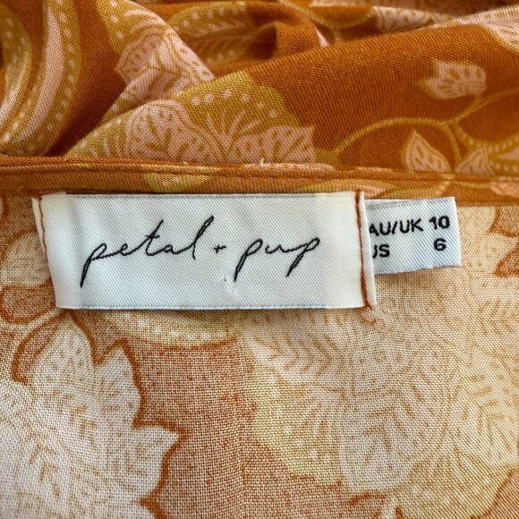 Petal + Pup Arden Floral Tunic Mini Dress Womens 6 Orange Flowy Tiered Button Up - Picture 12 of 14